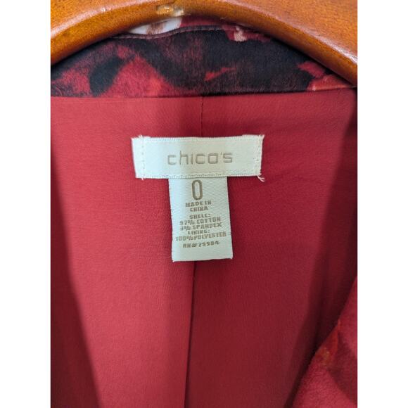 Chico's Size 0 Blazer Jacket Bold Floral Print Red Black Lined Cotton - Picture 6 of 11